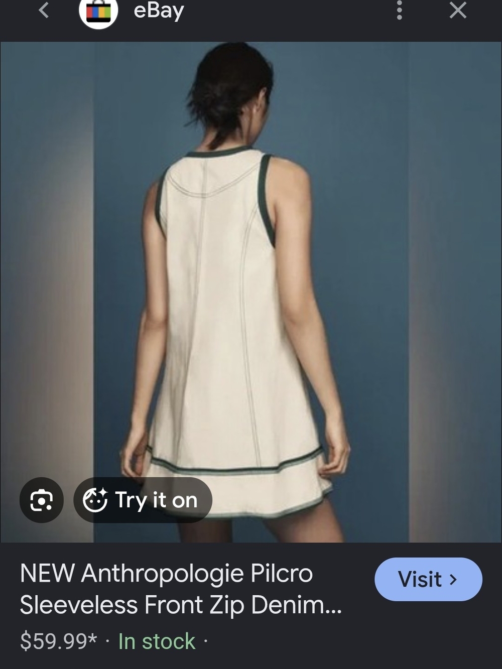 Pilcro / Anthropolige Cream A-Line Sleeveless Dress with Green Trim - Picture 6 of 6
